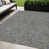 5' X 8' Khaki Taupe And Gray Floral Washable Indoor Outdoor Area Rug