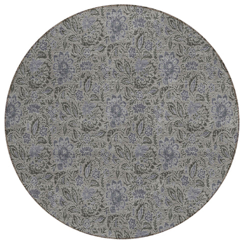 8' Khaki Taupe And Gray Round Floral Washable Indoor Outdoor Area Rug