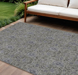 8' X 10' Khaki Taupe And Gray Floral Washable Indoor Outdoor Area Rug