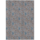 3' X 5' Brown And Blue Floral Washable Indoor Outdoor Area Rug