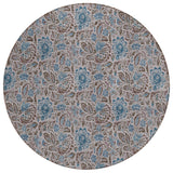 8' Brown And Blue Round Floral Washable Indoor Outdoor Area Rug