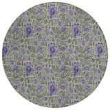 8' Olive Green Sage And Purple Round Floral Washable Indoor Outdoor Area Rug