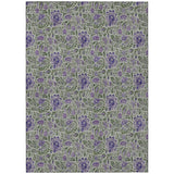 8' X 10' Olive Green Sage And Purple Floral Washable Indoor Outdoor Area Rug