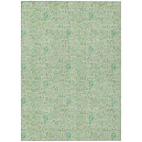 3' X 5' Sage And Artichoke Green Floral Washable Indoor Outdoor Area Rug