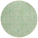 8' Sage And Artichoke Green Round Floral Washable Indoor Outdoor Area Rug
