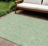 8' X 10' Sage And Artichoke Green Floral Washable Indoor Outdoor Area Rug