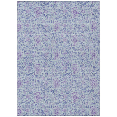 3' X 5' Sky Blue And Purple Floral Washable Indoor Outdoor Area Rug