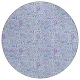 8' Sky Blue And Purple Round Floral Washable Indoor Outdoor Area Rug