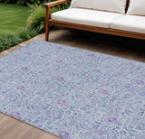 8' X 10' Sky Blue And Purple Floral Washable Indoor Outdoor Area Rug