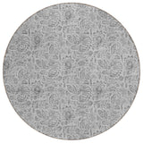 8' Silver Gray And Charcoal Round Floral Washable Indoor Outdoor Area Rug