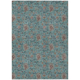 5' X 8' Teal Blue Brown And Taupe Floral Washable Indoor Outdoor Area Rug