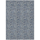 5' X 8' Denim Blue And Navy Blue Floral Washable Indoor Outdoor Area Rug
