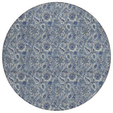 8' Denim Blue And Navy Blue Round Floral Washable Indoor Outdoor Area Rug