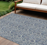 8' X 10' Denim Blue And Navy Blue Floral Washable Indoor Outdoor Area Rug