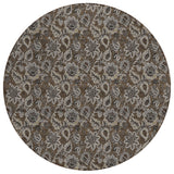 8' Chocolate And Charcoal Round Floral Washable Indoor Outdoor Area Rug