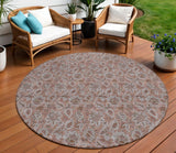 8' Copper Gray And Silver Round Floral Washable Indoor Outdoor Area Rug