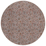 8' Copper Gray And Silver Round Floral Washable Indoor Outdoor Area Rug