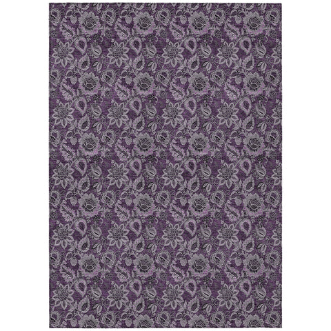 3' X 5' Eggplant Purple And Lilac Floral Washable Indoor Outdoor Area Rug