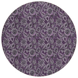 8' Eggplant Purple And Lilac Round Floral Washable Indoor Outdoor Area Rug