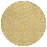 8' Gold And Wheat Round Floral Washable Indoor Outdoor Area Rug