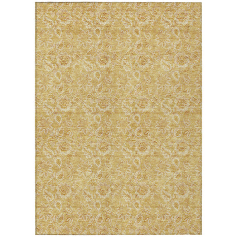 8' X 10' Gold And Wheat Floral Washable Indoor Outdoor Area Rug