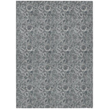 5' X 8' Gray Silver And Charcoal Floral Washable Indoor Outdoor Area Rug