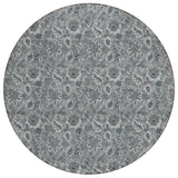 8' Gray Silver And Charcoal Round Floral Washable Indoor Outdoor Area Rug