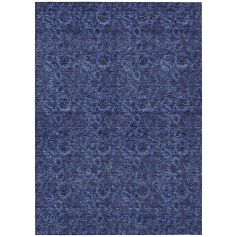 3' X 5' Navy Blue And Charcoal Floral Washable Indoor Outdoor Area Rug