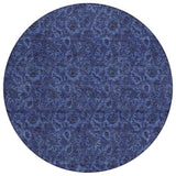 8' Navy Blue And Charcoal Round Floral Washable Indoor Outdoor Area Rug