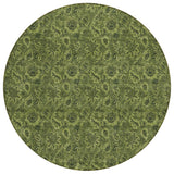 8' Olive Green And Fern Green Round Floral Washable Indoor Outdoor Area Rug
