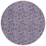 8' Purple Lilac And Lavender Round Floral Washable Indoor Outdoor Area Rug