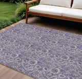 8' X 10' Purple Lilac And Lavender Floral Washable Indoor Outdoor Area Rug