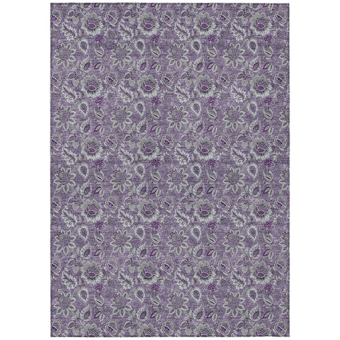 8' X 10' Purple Lilac And Lavender Floral Washable Indoor Outdoor Area Rug