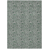 5' X 8' Sage Green And Silver Floral Washable Indoor Outdoor Area Rug
