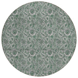 8' Sage Green And Silver Round Floral Washable Indoor Outdoor Area Rug
