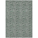 8' X 10' Sage Green And Silver Floral Washable Indoor Outdoor Area Rug