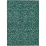 5' X 8' Teal Blue Green And Charcoal Floral Washable Indoor Outdoor Area Rug