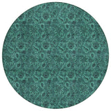 8' Teal Blue Green And Charcoal Round Floral Washable Indoor Outdoor Area Rug