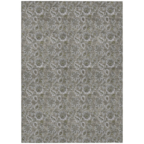3' X 5' Taupe Brown And Beige Floral Washable Indoor Outdoor Area Rug