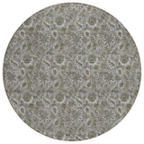 8' Taupe Brown And Beige Round Floral Washable Indoor Outdoor Area Rug