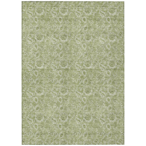 5' X 8' Green Blue And Ivory Floral Washable Indoor Outdoor Area Rug