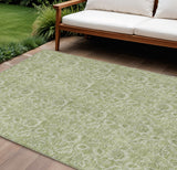 8' X 10' Green Blue And Ivory Floral Washable Indoor Outdoor Area Rug