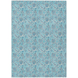 5' X 8' Aqua Blue And Silver Floral Washable Indoor Outdoor Area Rug