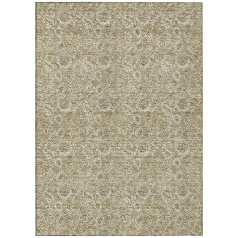 5' X 8' Beige Taupe And Brown Floral Washable Indoor Outdoor Area Rug