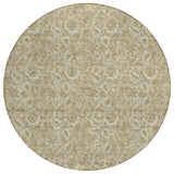 8' Beige Taupe And Brown Round Floral Washable Indoor Outdoor Area Rug