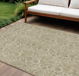 8' X 10' Beige Taupe And Brown Floral Washable Indoor Outdoor Area Rug