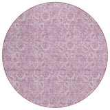 8' Blush Mauve And Pink Round Floral Washable Indoor Outdoor Area Rug