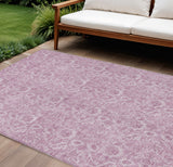 8' X 10' Blush Mauve And Pink Floral Washable Indoor Outdoor Area Rug