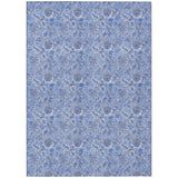 5' X 8' Navy Blue And Denim Blue Floral Washable Indoor Outdoor Area Rug