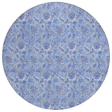 8' Navy Blue And Denim Blue Round Floral Washable Indoor Outdoor Area Rug
